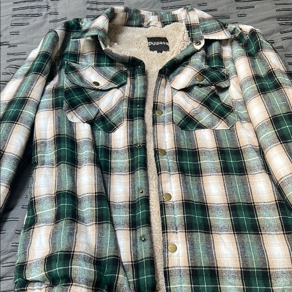 Green Plaid Men's Lightweight Shirt Jacket